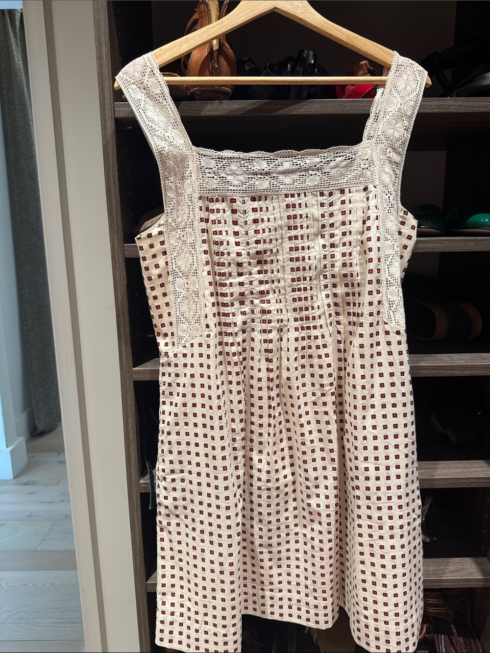 Madewell Cream Mini Dress with Burgundy Check